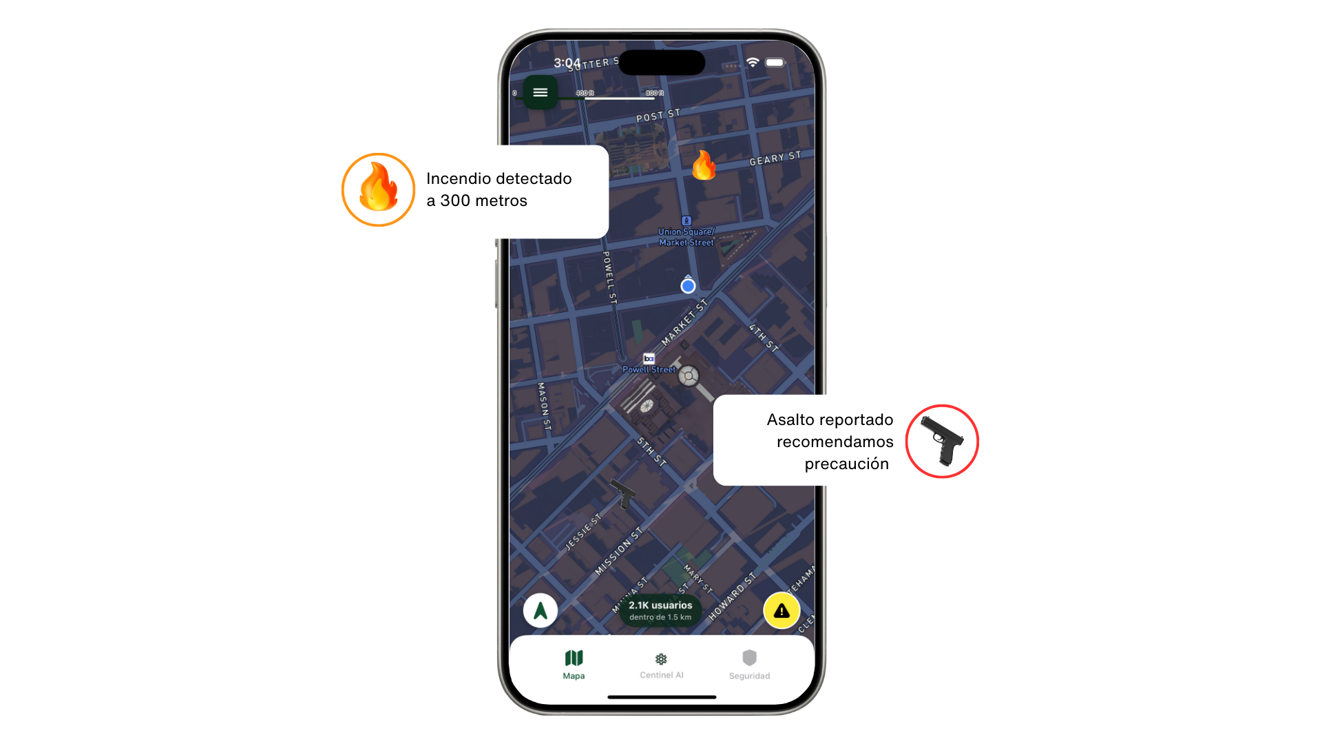 Mapa interactivo de Centinel AI mostrando alertas en tiempo real